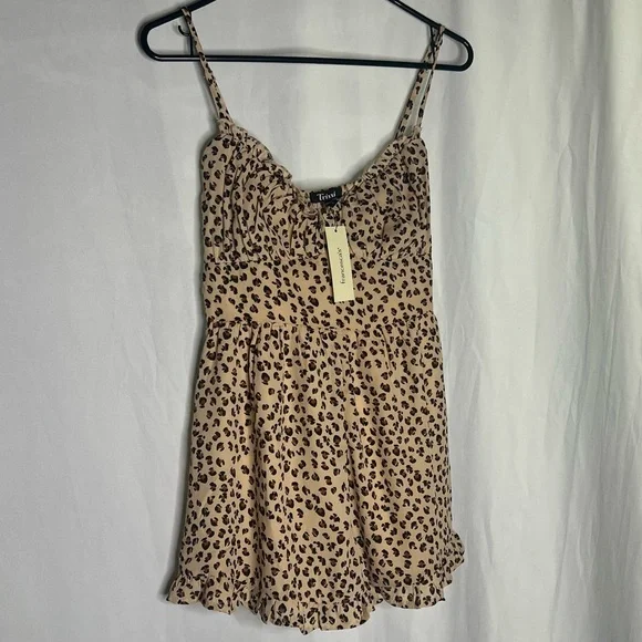 Trixxi Leopard Double Lined Shorts Romper Size Small - Picture 7 of 11